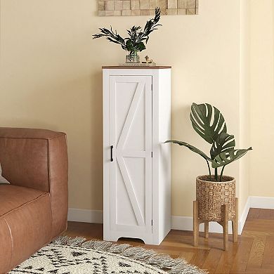 Narrow Farmhouse Storage Cabinet with Barn Door, Small Space Entryway Organizer