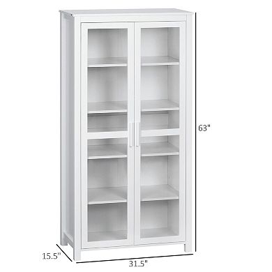 Kitchen Pantry Cabinet with Glass Doors and Adjustable Shelves