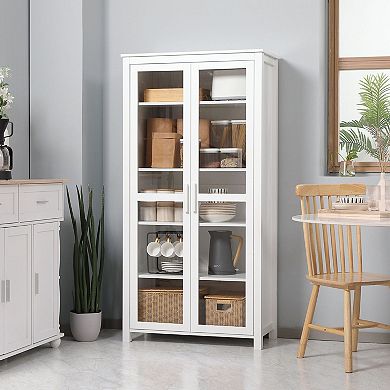 Kitchen Pantry Cabinet with Glass Doors and Adjustable Shelves