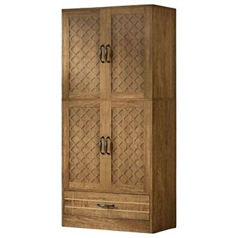 Farmhouse Bookshelf with Doors and Drawer, 4 Shelf Display Storage Cabinet