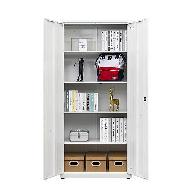 Steel Metal Storage Cabinet with Lock, Two Doors, and 4 Adjustable Shelves