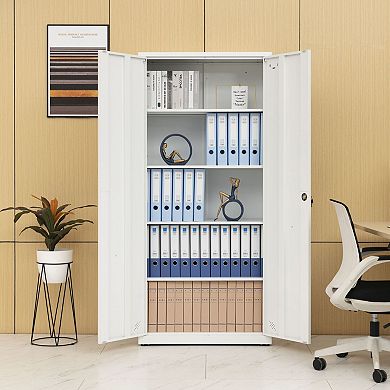 Steel Metal Storage Cabinet with Lock, Two Doors, and 4 Adjustable Shelves