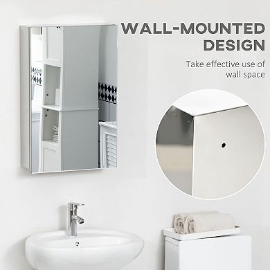 3 Tier Bathroom Storage Cabinet with Mirror Door, Wall Mounted Stainless Steel