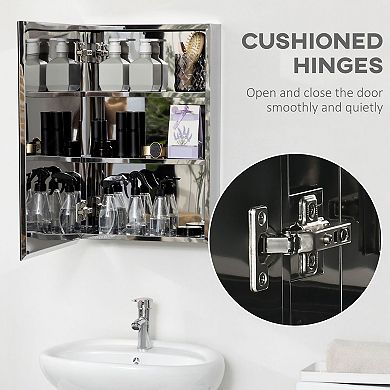 3 Tier Bathroom Storage Cabinet with Mirror Door, Wall Mounted Stainless Steel