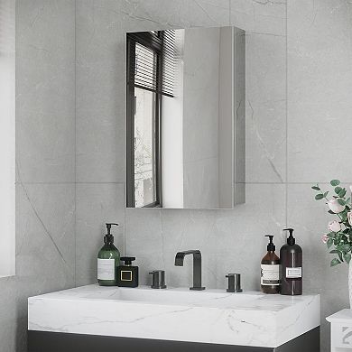3 Tier Bathroom Storage Cabinet with Mirror Door, Wall Mounted Stainless Steel