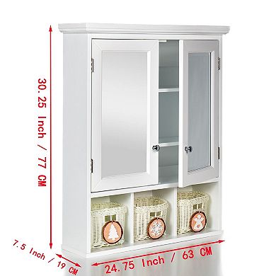 Wall-Mounted Bathroom Cabinet with Two Mirrors and Holiday Storage Baskets