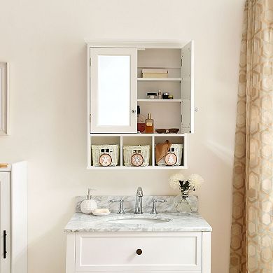 Wall-Mounted Bathroom Cabinet with Two Mirrors and Holiday Storage Baskets