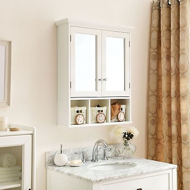 Wall-Mounted Bathroom Cabinet with Two Mirrors and Holiday Storage Baskets