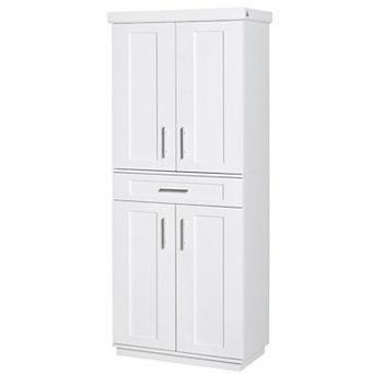 Tall Pantry Storage Cabinet with Doors, Drawer and 3 Adjustable Shelves