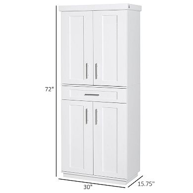 Tall Pantry Storage Cabinet with Doors, Drawer and 3 Adjustable Shelves