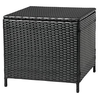 Outdoor Storage Table with Woven Rattan Surface for Deck or Balcony