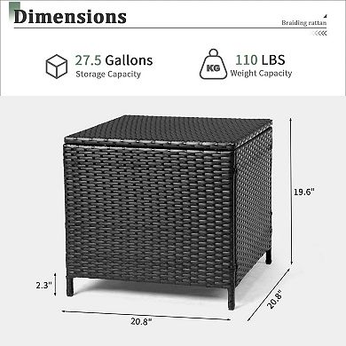 Outdoor Storage Table with Woven Rattan Surface for Deck or Balcony