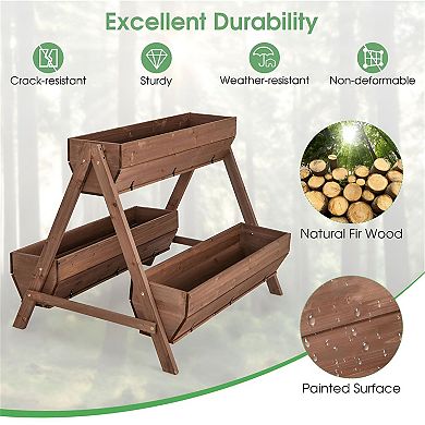 3-Tier Large Vertical Wooden Outdoor Raised Garden Bed Planter for Patio or Backyard