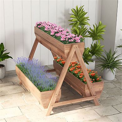 3-Tier Large Vertical Wooden Outdoor Raised Garden Bed Planter for Patio or Backyard