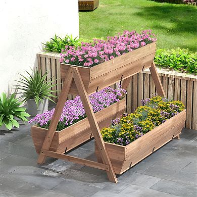 3-Tier Large Vertical Wooden Outdoor Raised Garden Bed Planter for Patio or Backyard