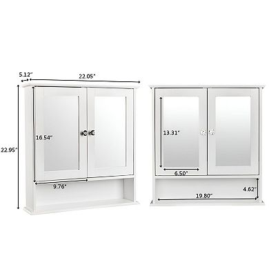 Wall-Mounted Bathroom Cabinet with Mirror Front and Double Doors for Toiletries
