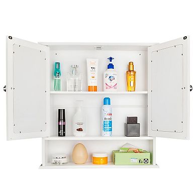 Wall-Mounted Bathroom Cabinet with Mirror Front and Double Doors for Toiletries