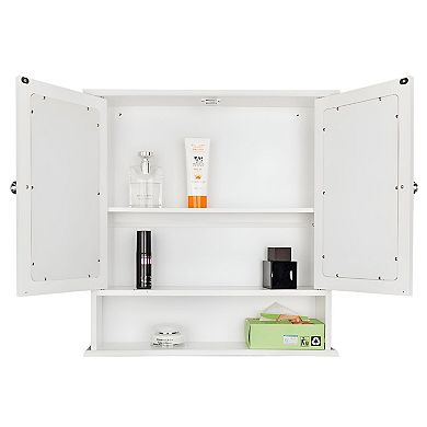 Wall-Mounted Bathroom Cabinet with Mirror Front and Double Doors for Toiletries