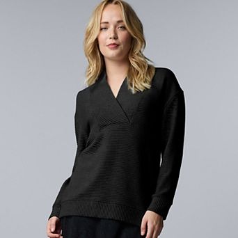 Women's Simply Vera Vera Wang Ottoman Shawl V-Neck Long Sleeve Shirt