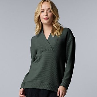 Women's Simply Vera Vera Wang Ottoman Shawl V-Neck Long Sleeve Shirt