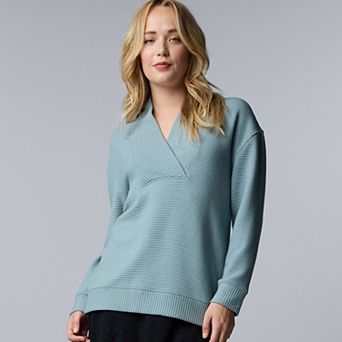 Women's Simply Vera Vera Wang Ottoman Shawl V-Neck Long Sleeve Shirt