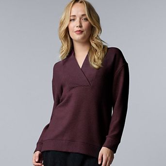 Women's Simply Vera Vera Wang Ottoman Shawl V-Neck Long Sleeve Shirt