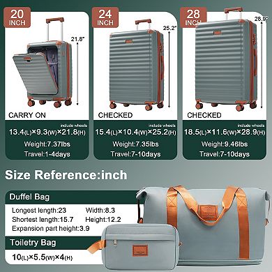 Whisen 5-Piece ABS Luggage Set with Duffel, Toiletry Bag, USB Port & Expandable Space