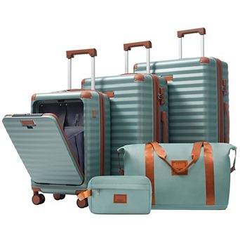 Whisen 5 pc ABS Luggage Set with Duffel, Toiletry Bag, USB Port & Expandable Space