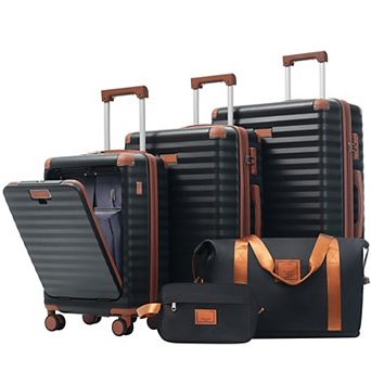Whisen 5 pc ABS Luggage Set with Duffel, Toiletry Bag, USB Port & Expandable Space