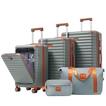 Whisen 5 pc ABS Luggage Set with Duffel, Toiletry Bag, USB Port & Expandable Space