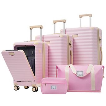 Whisen 5 pc ABS Luggage Set with Duffel, Toiletry Bag, USB Port & Expandable Space