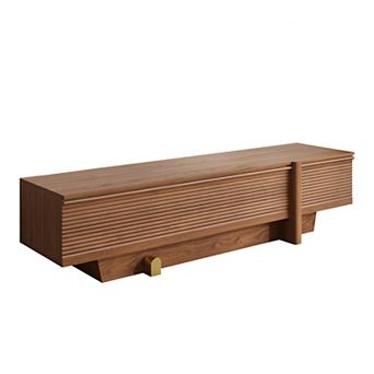 71" Modern Wooden TV Stand, Floor-Standing Media Console with Ribbed Storage & Gold Accents