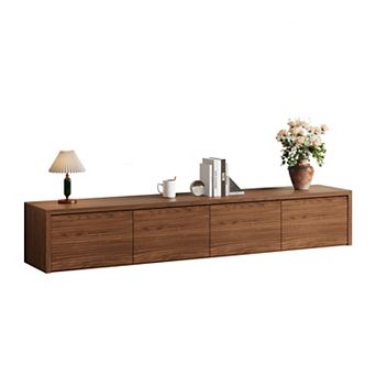 79" Mid Century Brown Wood TV Stands, Modern Media Console with 4 Drawers