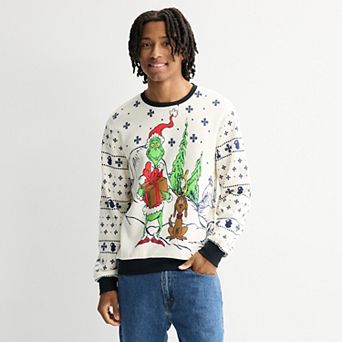 Men's Crewneck Fleece Sweater with Grinch & Max Design