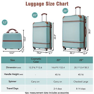 Whisen 3-Piece Hardside Spinner Luggage Set with Cosmetic Case, TSA Lock & Expandable 28" Suitcase