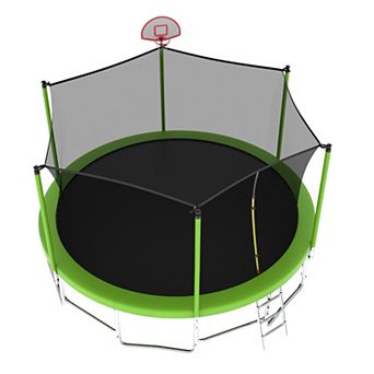 Whisen 16FT Outdoor Trampoline with Balance Bar, Basketball Hoop, 3-Step Ladder, ASTM Certified