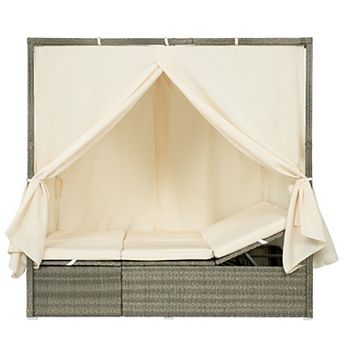 Whisen Adjustable Outdoor Loveseat, Sun Bed with Curtain, High Comfort, 3 Colors Available