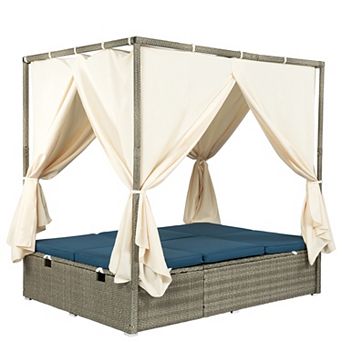 Whisen Adjustable Outdoor Loveseat, Sun Bed with Curtain, High Comfort, 3 Colors Available