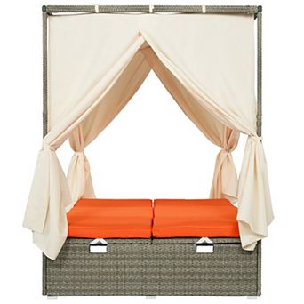 Whisen Adjustable Outdoor Loveseat, Sun Bed with Curtain, High Comfort, 3 Colors Available