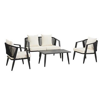 Whisen 4 pc Outdoor Seating Set with Cushioned Single & Double Chairs for All-Weather Comfort