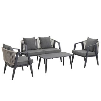 Whisen 4 pc Outdoor Seating Set with Cushioned Single & Double Chairs for All-Weather Comfort