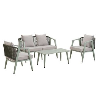 Whisen 4 pc Outdoor Seating Set with Cushioned Single & Double Chairs for All-Weather Comfort