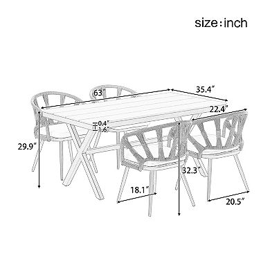Whisen 5-Piece Weather-Resistant Outdoor Set with PE Rattan Chairs & Plastic Wood Iron Table