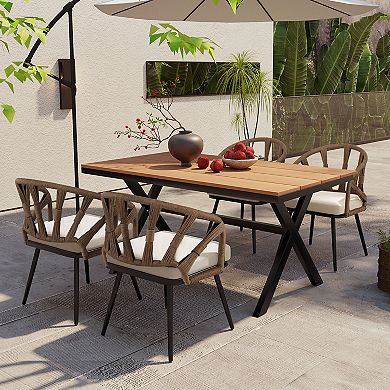 Whisen 5-Piece Weather-Resistant Outdoor Set with PE Rattan Chairs & Plastic Wood Iron Table
