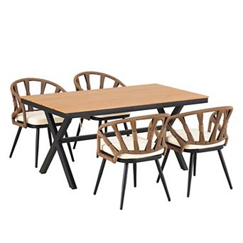 Whisen 5 pc Weather-Resistant Outdoor Set with PE Rattan Chairs & Plastic Wood Iron Table