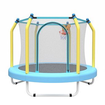 Whisen 55-Inch Metal Kids Trampoline with Basketball Hoop, Indoor & Outdoor, ASTM-Approved