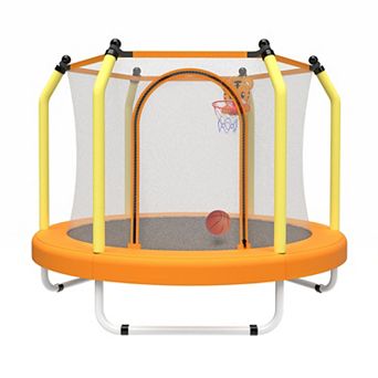 Whisen 55-Inch Metal Kids Trampoline with Basketball Hoop, Indoor & Outdoor, ASTM-Approved