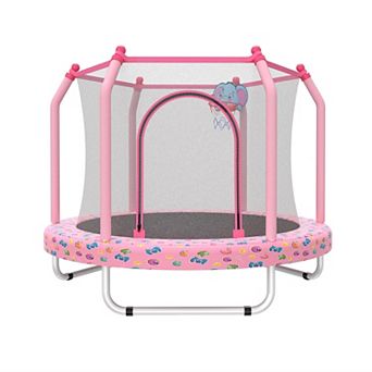 Whisen 55-Inch Metal Kids Trampoline with Basketball Hoop, Indoor & Outdoor, ASTM-Approved