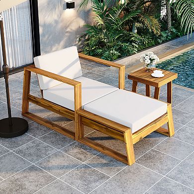 Whisen 3-Piece Acacia Wood Outdoor Dining Table Set with D18 Cloud-Comfort Cushions & Side Table