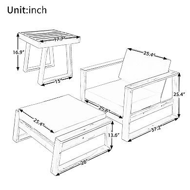 Whisen 3-Piece Acacia Wood Outdoor Dining Table Set with D18 Cloud-Comfort Cushions & Side Table